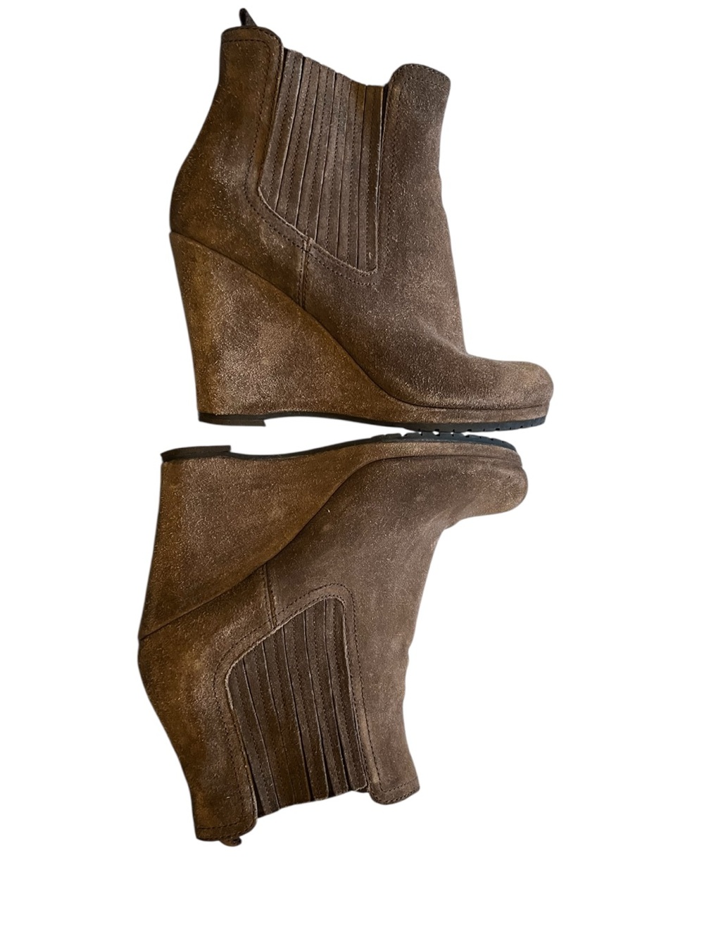Prada Women's Brown Suede Pull On Wedge Ankle Boots -